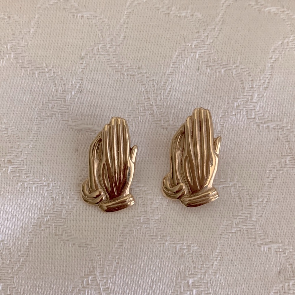 14k gold praying hands earrings